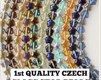 Star BEADS CZECH GLASS 8 mm Pressed Celestial Mystic Color Choice 25 Bead Strand