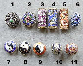 CLOISONNE BEADS FANCY enamel Unique Tube Round yin yang Harmony