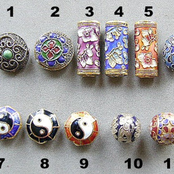 CLOISONNE BEADS FANCY enamel Unique Tube Round yin yang Harmony