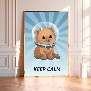 落ち着いた猫のキャンバスプリント：宇宙ヘルメットの子猫のウォールアート