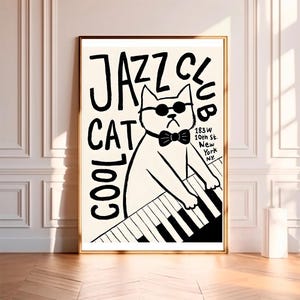 Cool Cat Jazz Club - Filmplakat, hochwertige Leinwanddruck, Wandkunst, Raumdekor, Kunstplakat für Geschenk ohne Rahmen