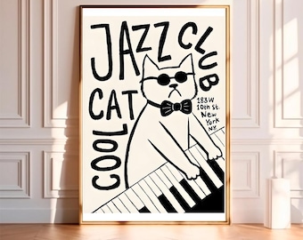 Cool Cat Jazz Club--Movie Poster,High Quality Canvas Print, Wall Art, Room Decor, Art Poster For Gift Unframed