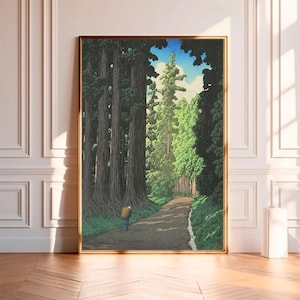 Vintage japanisches Waldplakat, Straße nach Nikko von Kawase Hasui, hochwertige Leinwand, Wandkunst, Raumdekor, Kunstplakat für Geschenk ungerahmt