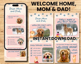 Welcome Home Mom and Dad Dog Greeting Card Pet Sitting Care Dog Sitting Checklist Dog Walking Service Pet Sitter Note Card from Dog Editable