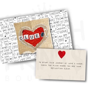 Tarjetas con pistas para búsquedas del tesoro románticas y sobres personalizados para hacer tú mismo Descarga digital instantánea para el Día de San Valentín