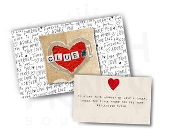 Romantic Scavenger Hunt  Clue Cards and Custom DIY Envelopes Valentines Day Instant Digital Download