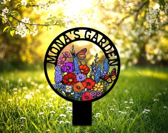 Custom Metal Garden Sign with Stake, Personalized Flower Garden Decor