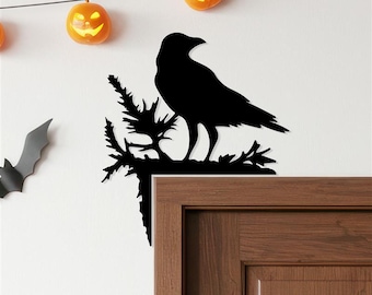 Black Crow Raven Metal Sign, Door Corner, Halloween Decor, Door Topper, Gothic Art, Raven Crow, Halloween Sign, Crow Door Hanging Decor