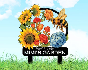Personalized Bee & Flower Garden Sign with Stakes, Mother's Day Gift