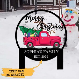 Merry Christmas Metal Yard Sign, Christmas Truck Garden Stake, Driveway Decor, Outdoor Christmas Sign, Holiday Gift, Festive Xmas Decor
