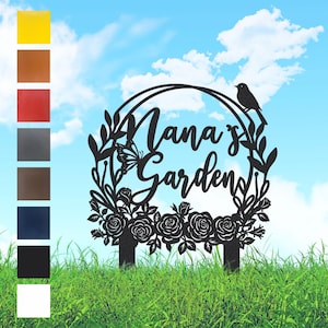 Custom Metal Garden Sign with Stakes, Bird and Flower Garden Sign, Mother&#39;s Day Gift, Personalized Garden Sign, Nana&#39;s Blessings