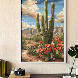 Paint By Numbers Kit - Acrylic Landscape Painting - Saguaro Cactus - Whimsical Decor - Desert Art - Easy Painting - Scenery Wall Art