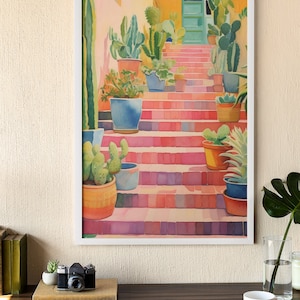 Paint By Numbers Kit - Easy Painting - Mediterranean Art - Saguaro Cactus - Acrylic Landscape Painting - Plant Lover Gift - Scenery Wall Art