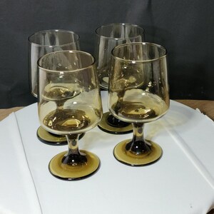 Vintage Libbey Tawny Smoked Glass, Stemmed Wine Glasses, Set of 4