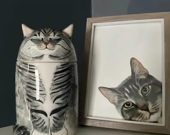 Custom Cat Urn – Hand-Painted Pet Memorial | Personalized Ceramic Pet Urn for Ashes | Unique Handmade Cat Memorial Gift