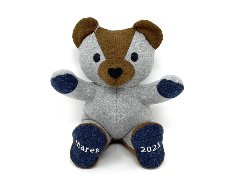 Keepsake Memory Bear custom made from baby clothes, adult clothing NAME + DATE