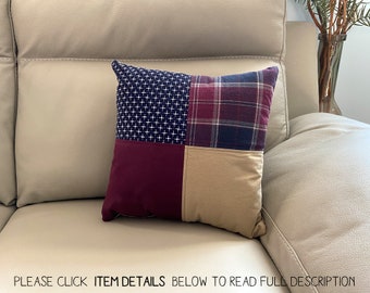 Keepsake Quilted Memory Pillow Cover custom made from your shirts, memorial gift made from clothes, t-shirts, blankets, flannel shirts