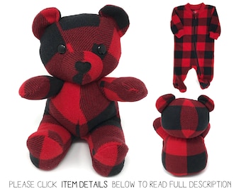 Keepsake Memory Bear custom made from baby clothes, coming home outfit, hospital blanket, baby blanket memory bear personalized