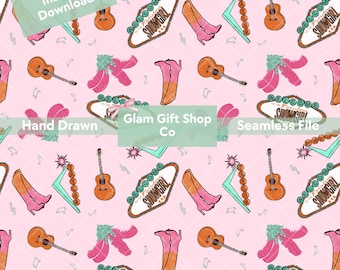 Swift Showgirl Vegas シームレスパターン：デジタルペーパー、ファブリックデザイン（300 DPI PNG インスタントダウンロード）