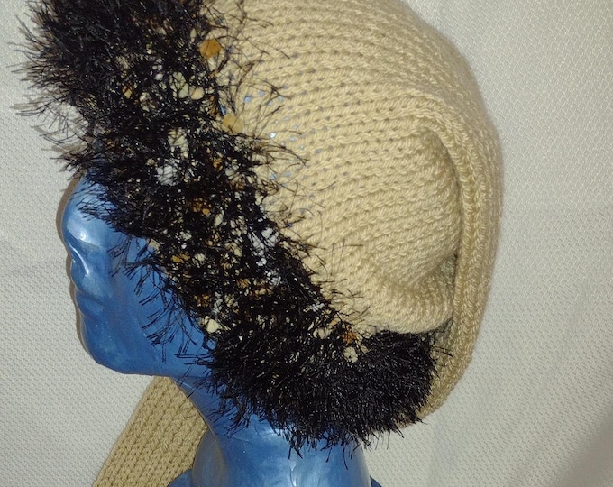 149-Extra Long Stocking Hat: Fun Fur Band, Tassel - 42"