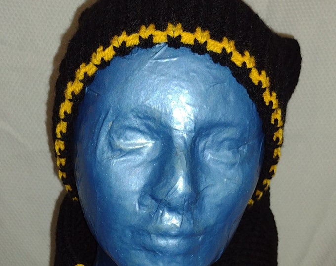 125-Long Stocking Hat Scarf: Brown Multi-Yarn Acrylic Knit