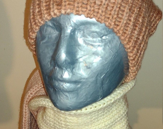 155-Extra Long Knit Stocking Hat: Sepia Acrylic Tassel Beanie