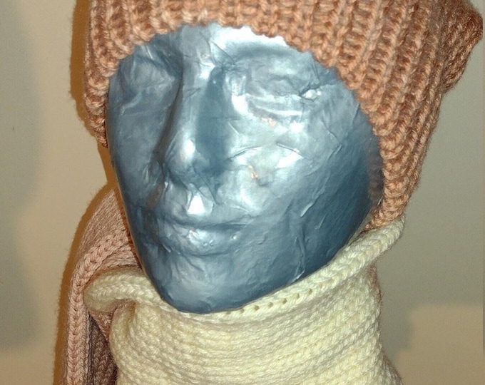 155-Extra Long Knit Stocking Hat: Sepia Acrylic Tassel Beanie