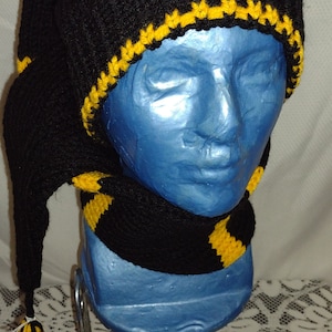 125-Long Stocking Hat Scarf: Brown Multi-Yarn Acrylic Knit