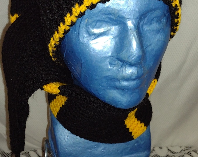 125-Long Stocking Hat Scarf: Brown Multi-Yarn Acrylic Knit