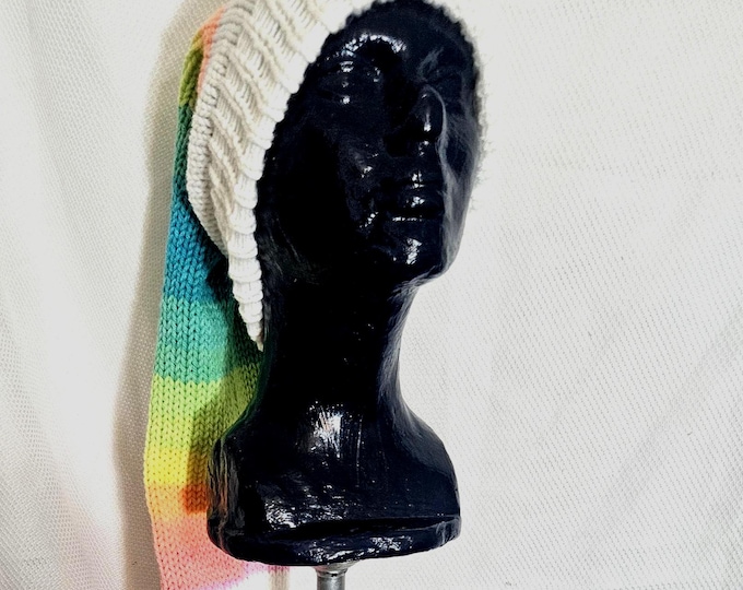 185-Retro Stripe Stocking Hat: Long Acrylic Knit Beanie with Pom Pom