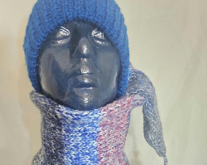 105-Peacock blue and galaxy extra-long knit stocking hat with matching tassel 42"