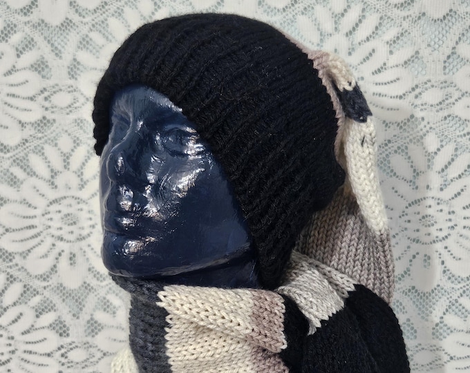 138-Long stocking hat Black with sterling length 50" with matching tassel