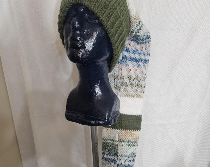 152-Extra Long Knit Stocking Hat: Thyme Green, Songbird Pom Pom