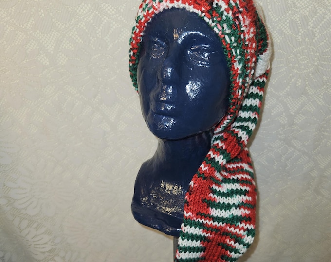 150-long stocking hat Mistletoe with sparkle white and matching tassel 46"