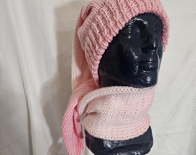 115-Long stocking hat Pink with matching pom pom length 45"