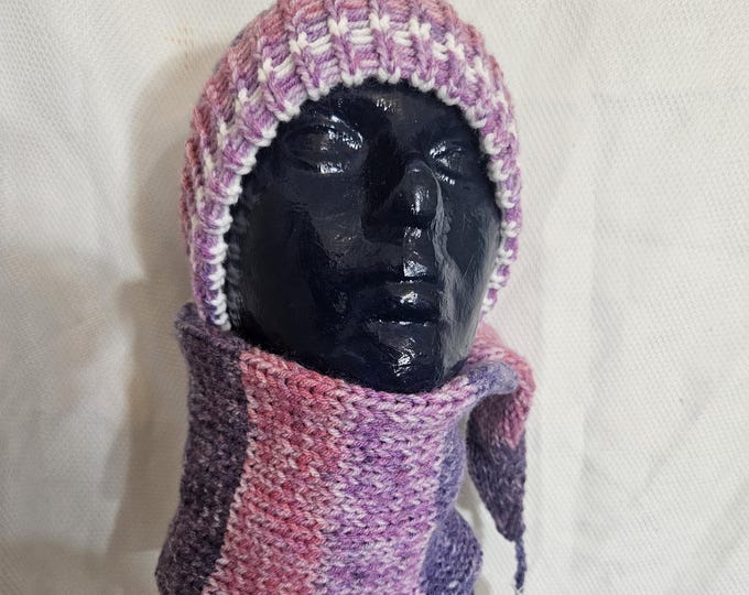 165-long stocking hat with Grapey and white yarn with matching tassel