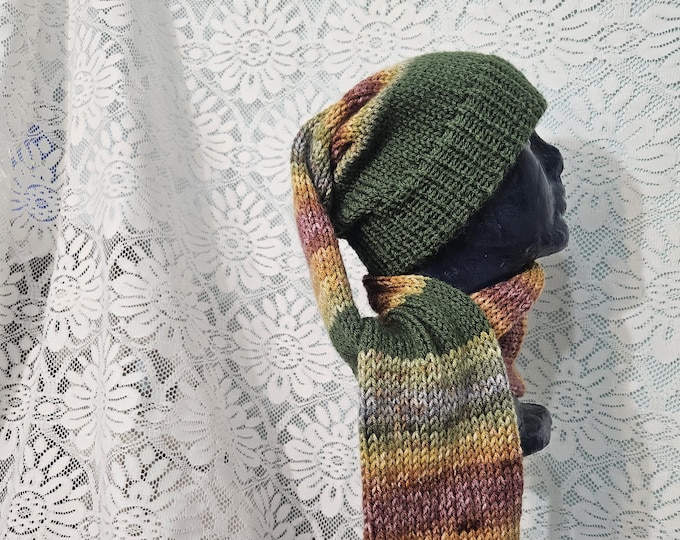 185-Extra-long stocking hat Medium Tyme with Cinnamon cedar matching tassel 55"