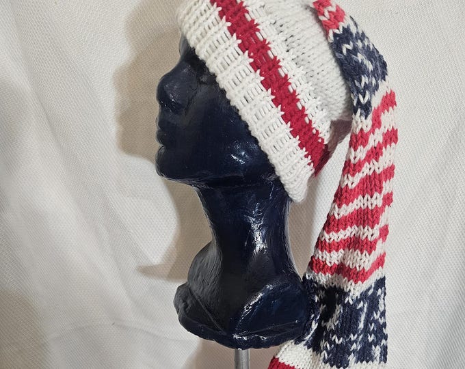 160-Long stocking hat Red, white and Blue with Tassel