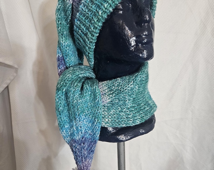 109- Mermaid greens and purple extra-long stocking hat with matching pom pom