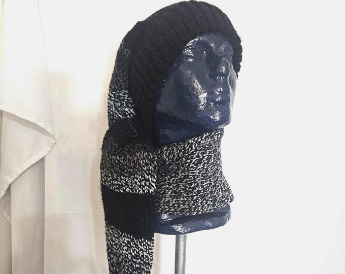 157-Long stocking hat black with black-grey mix yarn 50"
