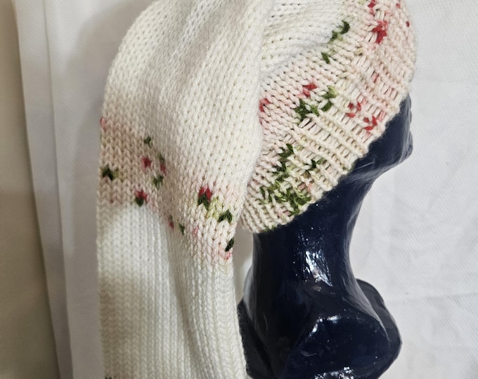159-Extra Long Knit Stocking Hat: Holiday Green w/Burgundy, 45" Acrylic Tassel