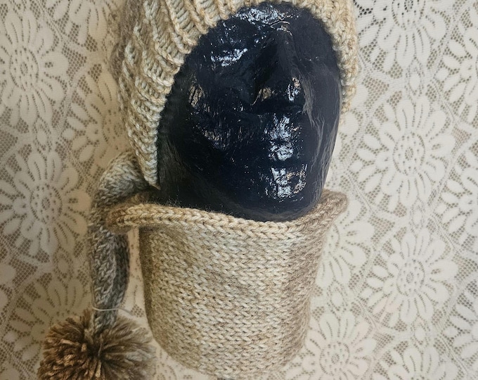 129-Long stocking hats knitted hat variation tans with pom pom