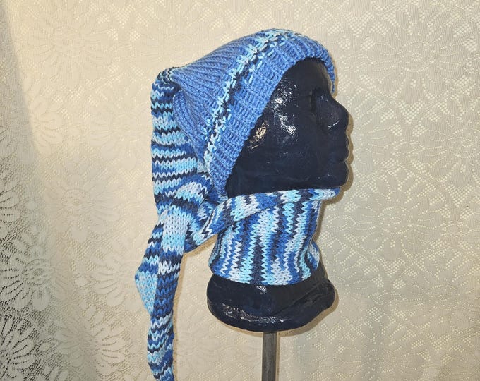 144-Long Blue Knit Stocking Hat with Tassel: 45" Acrylic Beanie