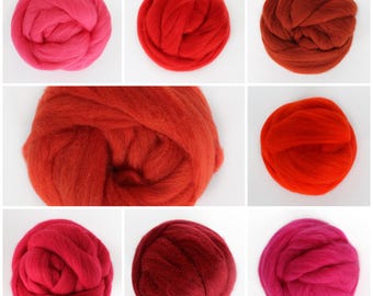110 colores en stock 100 % lana merino para hilar, fieltrar y hilar, serie roja, 8 colores