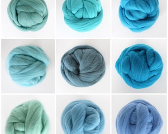 110 colors stock 100% Merino Wool Roving/Felting Tops/Spinning Tops/Cyan blue series /12 colors