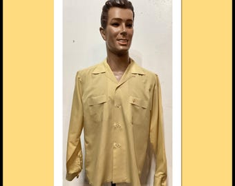 MV020 Vintage 1950's Burgundy Rayon Gabardine Shirt. Size X Large