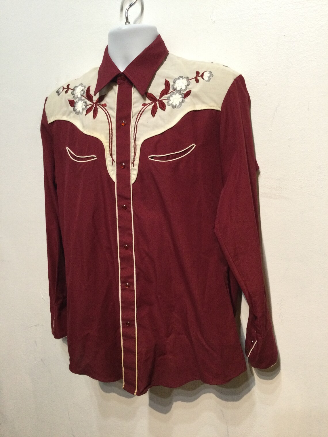 Vintage mens's burgundy western shirt by Tem Tex | Etsy