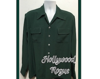 1950s vintage reproduction Hollywood Rogue Dark Green Gabardine Shirt !