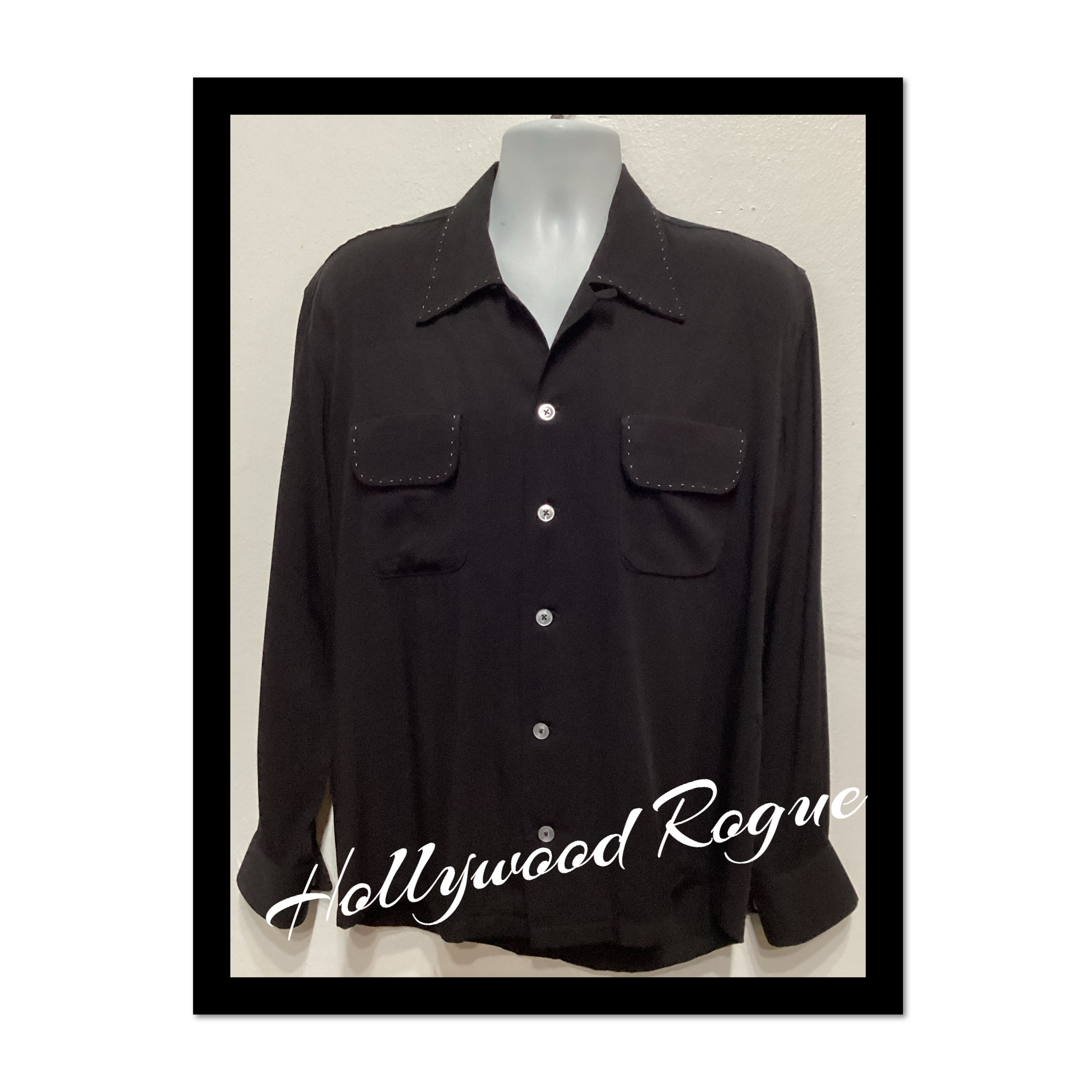 1950s Vintage Reproduction Hollywood Rogue Black Gabardine 1950s Vintage Reproduction Hollywood Rogue Black Gabardine