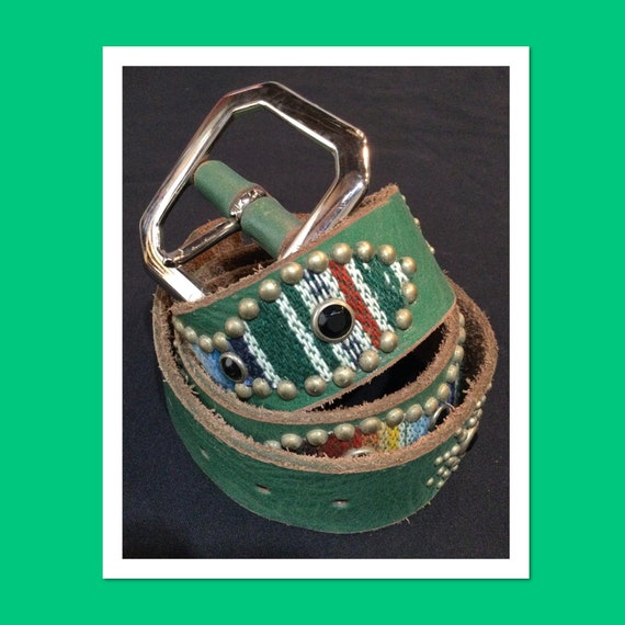 1940s style green leather antique tone studded roc